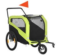 PawHut Remolque para Perros 2 en 1, Función de Empuje, 2 Entradas, Ventanas de Red, Parasol, Marco de Acero, Verde, 170x77x90 cm Aosom España