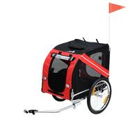 PawHut Remolque plegable para bicicleta de mascotas 8 reflectores bandera barra de remolque incluida acero poliéster impermeable máx. 30 Kg 130x73x90 cm rojo Aosom España