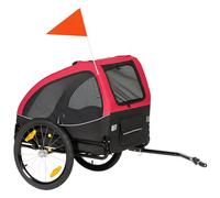 PawHut Remolque plegable para perros con reflectores ventanas de malla ruedas puerta bandera de seguridad para perros hasta 20 kg 138x70x89 cm Rojo