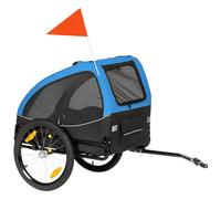 PawHut Remolque plegable para perros con reflectores, ventanas de malla, ruedas, puerta y bandera de seguridad para perros hasta 20 kg 138x70x89 cm Azul