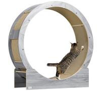 PawHut Rueda de Ejercicio para Gatos con Freno 91 cm diámetro Gris | Rueda ejercicio gatos, pista carrera, tabla rasguño, pérdida peso salud