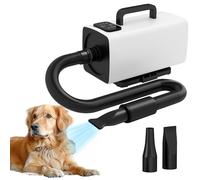 PawHut Secador de Perros Secador de Pelo para Perros 2200 W Velocidad y Temperatura Ajustables 3 Boquillas Pantalla Digital para Aseo Ducharse Secarse Blanco