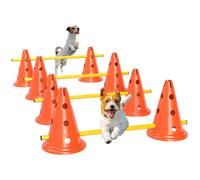 PawHut Juego de Agilidad para Perros, Vallas de Obstáculos de Entrenamiento de Coordinación, 8 Conos 30 cm de Altura, 4 Barras 80 cm de Longitud y Bolsa de Transporte, para Deporte de Fútbol y Perros