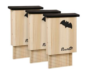 PawHut Set de 3 Casas para Murciélagos, resistente a la intemperie, hasta 3 murciélagos por casa, madera de pino tratada, Natural y Negro