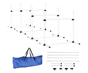 PawHut Set de Entrenamiento de Agilidad para Mascotas 4 Piezas Obstáculos Vallas de Salto Altura Ajustable y Bolsa 95x65x95cm Blanco Aosom España