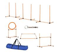 Pawhut set de entrenamiento de agilidad para perros de 4 piezas juego de agilidad para perros con piquetes para slalom zona de reposo valla y anillo de salto naranja 328 cm