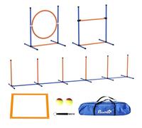PawHut Set de Entrenamiento de Agilidad para Perros de 4 Piezas, Juego de Agilidad para Perros con Valla, Anillo de Salto, Zona de Descanso y Piquetes para Slalom, Naranja y Azul