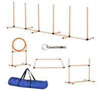 PawHut Set de Entrenamiento de Agilidad para Perros de 4 Piezas Juego de Agilidad para Perros con Valla, Slalom con piquetes, Zona de Descanso y Anillo de Salto Naranja