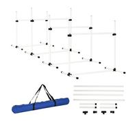 PawHut Set de Entrenamiento de Agilidad para Perros Mascotas 4 Piezas Obstáculos Vallas de Salto con Altura Ajustable y Bolsa de Transporte para Exteriores 99x65x94 cm Blanco