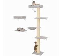 PawHut Set de Escalada para Gatos 3 Piezas con rascador 6kg Gris Claro | Elementos de pared, plataformas, hamaca, set de muebles para gato, para trepar, jugar, dormir.