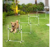 PawHut Set Entrenamiento Agilidad Perros 4 Vallas de Salto con Altura Ajustable Blanco 99x65x94cm