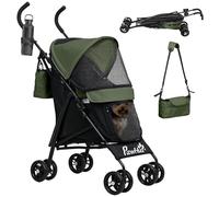 PawHut silla plegable para perros y gatos de hasta 4 kg con ventanas de malla, correa para el hombro, bolsa de almacenamiento y portavasos