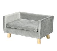 PawHut Sofá cama para perros diseño escandinavo con cojín mullido patas de madera maciza dim. 64 x 45 x 36 cm terciopelo gris