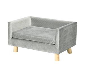PawHut Sofá cama para perros diseño escandinavo con cojín mullido patas de madera maciza dim. 64 x 45 x 36 cm terciopelo gris