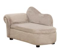 PawHut Sofá Elevado para Perros con Espacio Portaobjetos Oculto, en Madera y Tejido Aterciopelado, 80x40x46 cm, Beige Aosom España