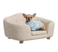 PawHut Sofá para mascotas, alfombrilla para perros, sofá para perros, gatos, sofá con cojín, bolsillo trasero, espuma de pino de felpa, color blanco crema, 70 x 47 x 30 cm