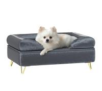 PawHut - Sofá para perro, sofá para gatos, patas de metal, revestimiento de terciopelo holandés, sofá para mascotas, funda de cojín lavable, 76 x 53,5 x 34 cm, color gris