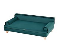 PawHut Sofá para perro y gato diseño escandinavo cojín mullido desmontable patas de madera maciza 100 x 62 x 32 cm azul petróleo