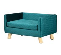 PawHut Sofá para perros cama para perros diseño escandinavo cojín mullido patas madera maciza 64x45x36 cm terciopelo Azul pato Aosom España