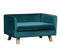 PawHut Sofá para Perros Cama para Perros Diseño escandinavo Cojín suave Patas de madera maciza dim. 64 x 45 x 36 cm Terciopelo Azul Pato