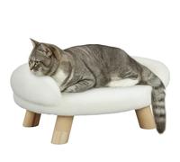 PawHut Sofá para Perros, Cama para Perros, sofá para Mascotas con diseño Elevado, sofá para Perros, sofá para Gatos, sillón para Perros con Patas de Madera, Franela, Crema, 47 x 40 x 20 cm