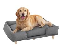 PawHut Sofá para perros con respaldo, patas de madera, cama para perros con poliéster, sofá para mascotas y gatos, para perros grandes de hasta 30 kg y 60 cm de altura de hombro, 96 x 66 x 24 cm