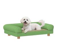 PawHut Sofá para perros gato cama elevada para perros con asiento de alfombra fresca, apoyabrazos y pies, en terciopelo suave, para mascotas de hasta 5 kg, 63 x 41 x 17 cm, verde