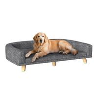 PawHut Sofá para Perros Grandes, 98x67x25 cm, Cama Elevada para Perros Tapizada con Cojín Lavable y Patas de Madera de Pino, Carga 40 kg, Gris Oscuro