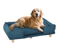 PawHut Sofá para Perros Grandes, Cama Elevada para Mascotas con Cojín Lavable y Patas de Madera, Carga 30 kg, 96x66x24 cm, Azul