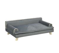 PawHut Sofá para Perros Grandes y Medianos, 100x62x32 cm, Cama Elevada para Perros, Tapizada en Chenilla, con Cojín Lavable y Patas de Madera de Pino, Gris Oscuro