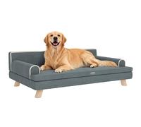 PawHut Sofá para Perros Grandes y Medianos, 100x62x32 cm, Cama Elevada para Perros, Tapizada en Chenilla, con Cojín Lavable y Patas de Madera de Pino, Gris Oscuro