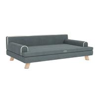 PawHut Sofá para Perros Grandes y Medianos Tapizada en Chenilla con Cojín Lavable y Patas de Madera de Pino Gris Oscuro