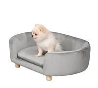 PawHut Sofá para Perros Pequeños, Cama para Perros Elevada con Patas de Madera, Cojín Desmontable y Funda Lavable, Carga 10 kg, 86x55x33 cm, Gris Claro