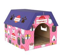PawHut Tabla rascadora para Gatos, casa de cartón 2 en 1 y Muebles escondite con Puerta, 4 Rejillas de ventilación en Forma de Pata y césped para Interiores, Color Rosa