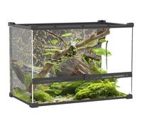 PawHut Terrario de cristal para reptiles, vivero de reptiles con fondo de piedra, ventilación frontal, cerradura de perilla a prueba de escapes, caja de vidrio para lagartos, ranas cornudas