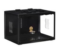 PawHut Terrario para Reptiles Caja de Alimentación de Insectos de Acrílico con Comedero Termómetro 2 Portalámparas E27 e Interruptor para Lagarto Camaleón 60x40x40,5 cm Negro Aosom España
