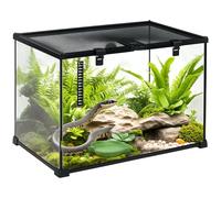 PawHut Terrario para Reptiles Comedero para Reptiles Terrario de Cristal Anfibios Arácnidos con Termómetro Caja para Cría de Reptiles Metal Negro 50 x 30 x 35 cm