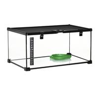 PawHut Terrario para Reptiles de Vidrio con Termómetro Cuenco de Agua para Lagartos Serpientes Arañas 50x30x25 cm Negro