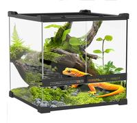PawHut Terrario para reptiles, terrario de cristal, 24 l, caja de alimentación con ventilación frontal, cierre de rosca irrompible para anfibios, araña, color negro, 30 x 30 x 30 cm