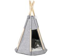 PawHut - Tienda tipi para animales (Teepee Gato o Perro, cojín grueso, gran comodidad, 2 pompones incluidos, para casa, casa, casa, estructura de madera de pino, fieltro de felpa, color gris