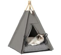 PawHut tienda tipi para mascotas, tienda para gatos con cojín extraíble y lavable, casa para gatos con suelo antideslizante, pelota de juego, para gatos de menos de 5 kg, perros mini, 60 x 60 x 76 cm,