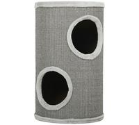 PawHut Tonel rascador para gatos, 60 cm de alto Ø 35 cm, tonel rascador de dos niveles con 2 cuevas, borde de peluche, para 1-2 gatos hasta 5 kg, Gris claro Aosom España