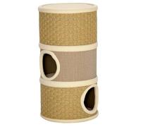 PawHut Tonel Rascador para Gatos con 3 Niveles Barril de Rascado con Plataforma Cama Cómoda Ø37,5x70 cm Marrón Claro y Beige