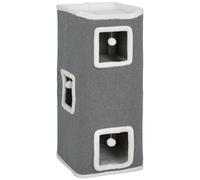 PawHut Torre para Gatos con 3 Casitas, 3 Pelotas y Plataforma, en Madera, Tejido y Peluche, 41x41x100 cm, Gris y Blanco Aosom España