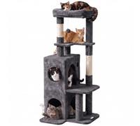 PawHut Torre para Gatos con Cueva 132 cm para Gatos medianos Gris Oscuro | Postes de sisal, plataforma grande, árbol rascador multinivel, árbol trepador, menos de 6 kg.