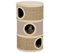 PawHut Torre rascadora cilíndrica, 79 cm de alto, Ø45 cm, torre para gatos de 3 niveles con cuerda de sisal, cueva para gatos, para gatos grandes, Khaki+Marrón