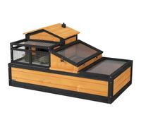 PawHut tortuguera de Madera, recinto para Tortugas con Dos Niveles, Tapa abatible, balcón, Jaula Exterior para Reptiles pequeños 112 x 65 x 60 cm, Amarillo