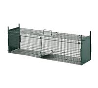 PawHut Trampa para Animales Vivos Jaula de Captura Metálica con 2 Puertas Asa para Conejos Visones Zorros Pequeños 100x25x28 cm Verde Oscuro