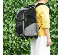 Pawhut Transportador de Mascotas 2 en 1 con Ruedas para Perros y Gatos, Carrito con Asa Telescópica, Bolsas de Almacenamiento, Ventilaciones y Correa de Seguridad, 42 X 25 X 55 Cm, Gris