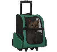 PawHut Transportín Perro 2 en 1 para Mascotas Mochila Carrito de Viaje 2 Ruedas Asa retráctil Aluminio Bolsillos 42x25x55 cm Verde Aosom España